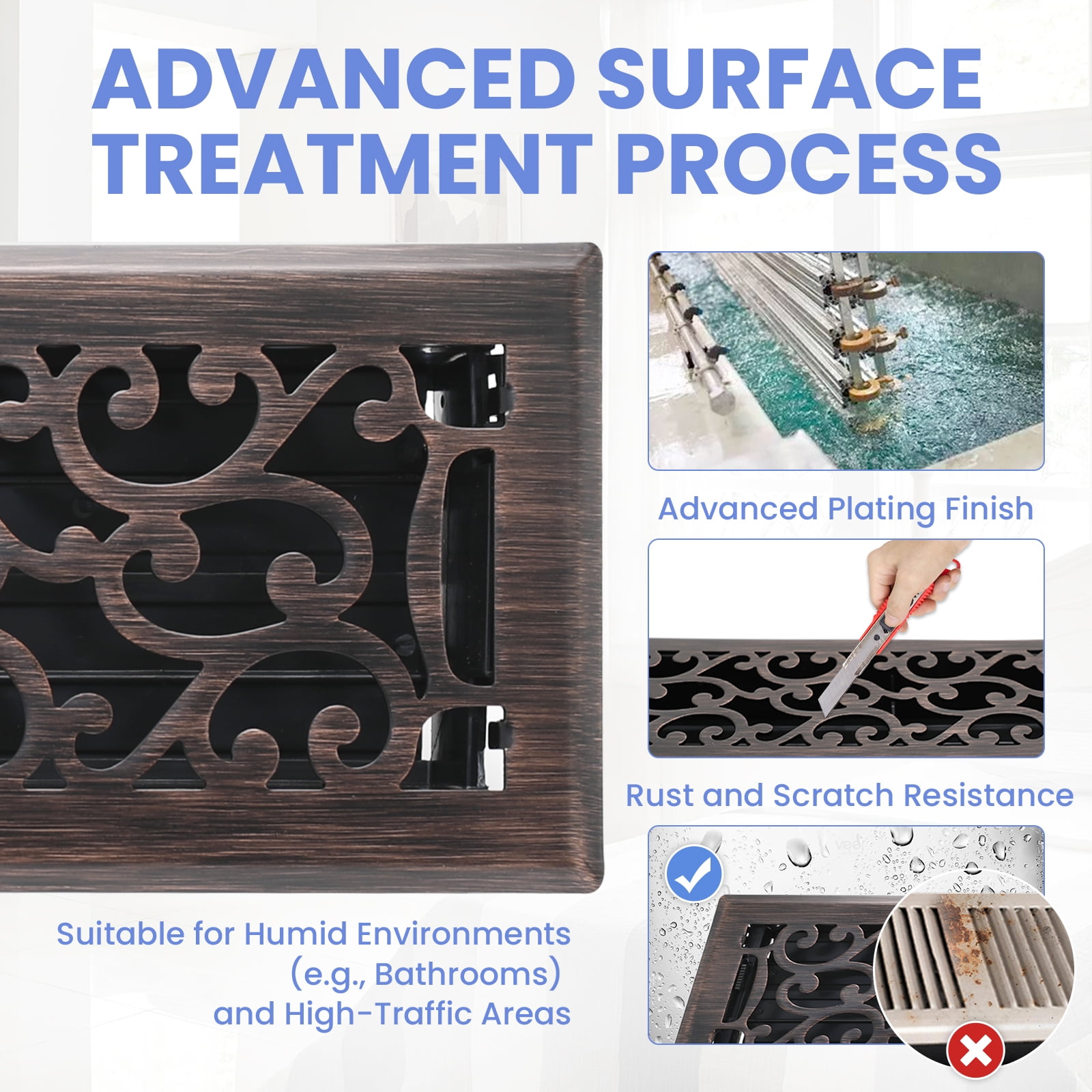 4x14 Inches 2 Pack Heavy Duty Walkable Floor Register Easy Adjust Air Supply Lever Floor Vents - Savannah Design - Vent Cover for Home Floor - Oil Rubbed Bronze