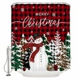 thumbnail image 2 of Red Christmas Snowman Shower Curtain, Snowflake Xmas Trees Black Buffalo Plaid Waterproof Washable Boho Funny Cute Shower Curtains Set for Bathroom Farmhouse Bathtubs Decor with Hook, 72"Wx72"L, 2 of 7