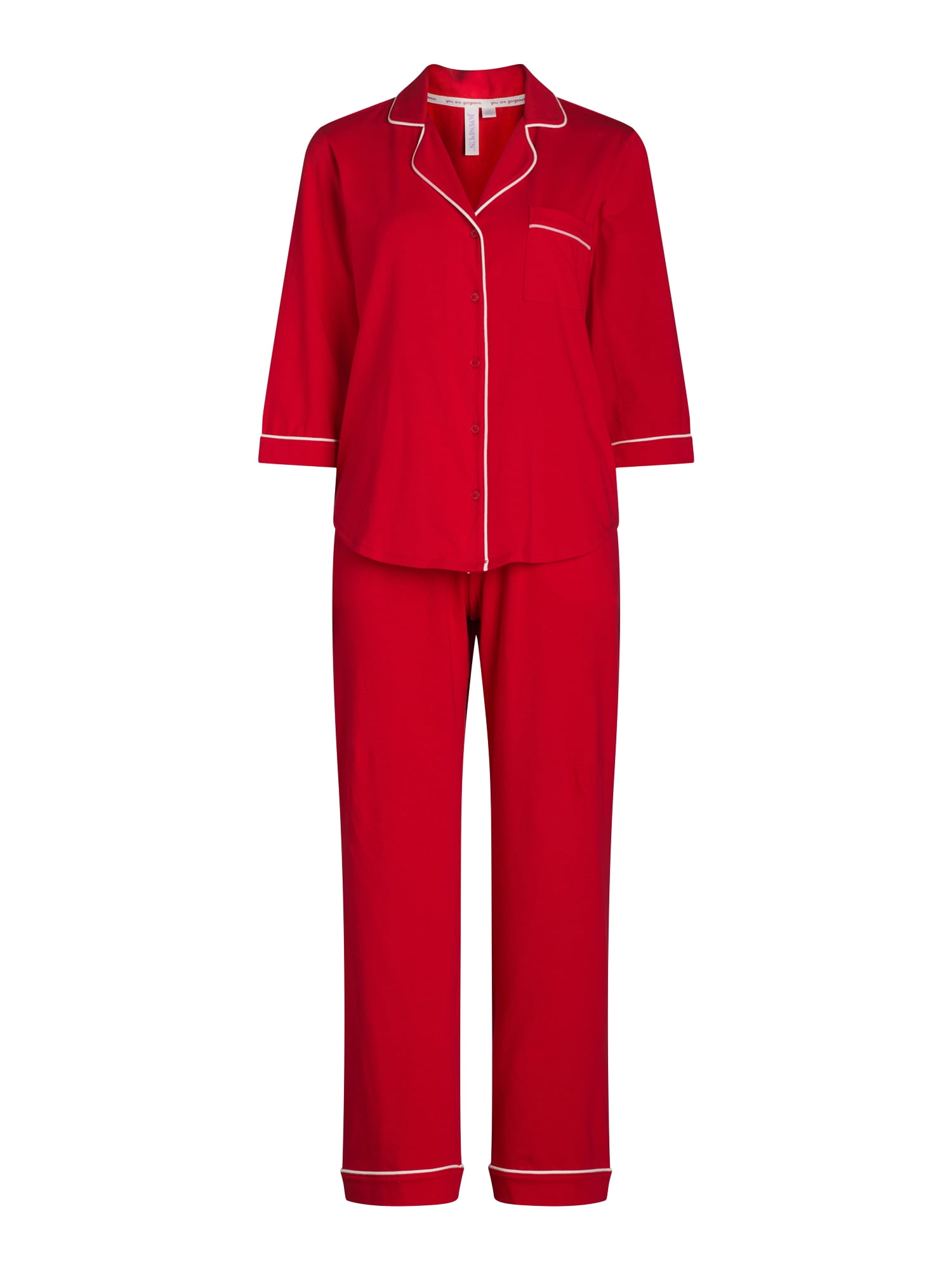 Joyspun Women’s and Women’s Plus Cotton Blend Notch Collar Pajama Set, 2-Piece, Sizes XS to 4X