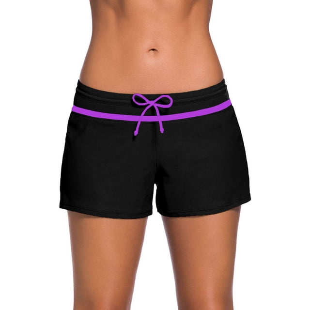 Traje de Baño Yuarrent Ajustable Sólido Secado Rápido Pantalones Cortos de Moda Negro Púrpura
