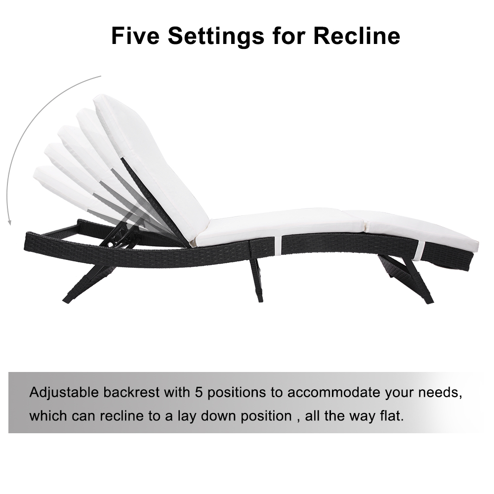 Outdoor Lounge Chair, Adjustable Patio Chaise Lounge Chair with Adjustable Back&Cushion, Black Wicker Rattan Sun Chaise Lounge Chair, Patio Furniture Recliner for Deck, Poolside, Backyard, LLL303 - image 4 of 9