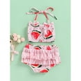thumbnail image 3 of Viworld Two Piece Bikini Set for Infant Baby Girls Watermelon Print Swimsuit Halter Bowknot Bathing Suit Ruffle Butt Swimwear, 3 of 7