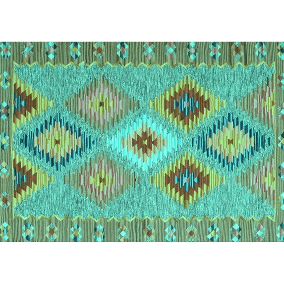 Ahgly Company Indoor Rectangle Southwestern Turquoise Blue Country Area Rugs, 8' x 12'