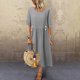 thumbnail image 1 of Puntoco Vestido Casual De Manga Corta De Algodón Y Lino De Color Sólido Con Cuello Redondo De Primavera Y Verano Para Mujer Gris Xl,Regalos Para Mujer Joven, 1 of 6