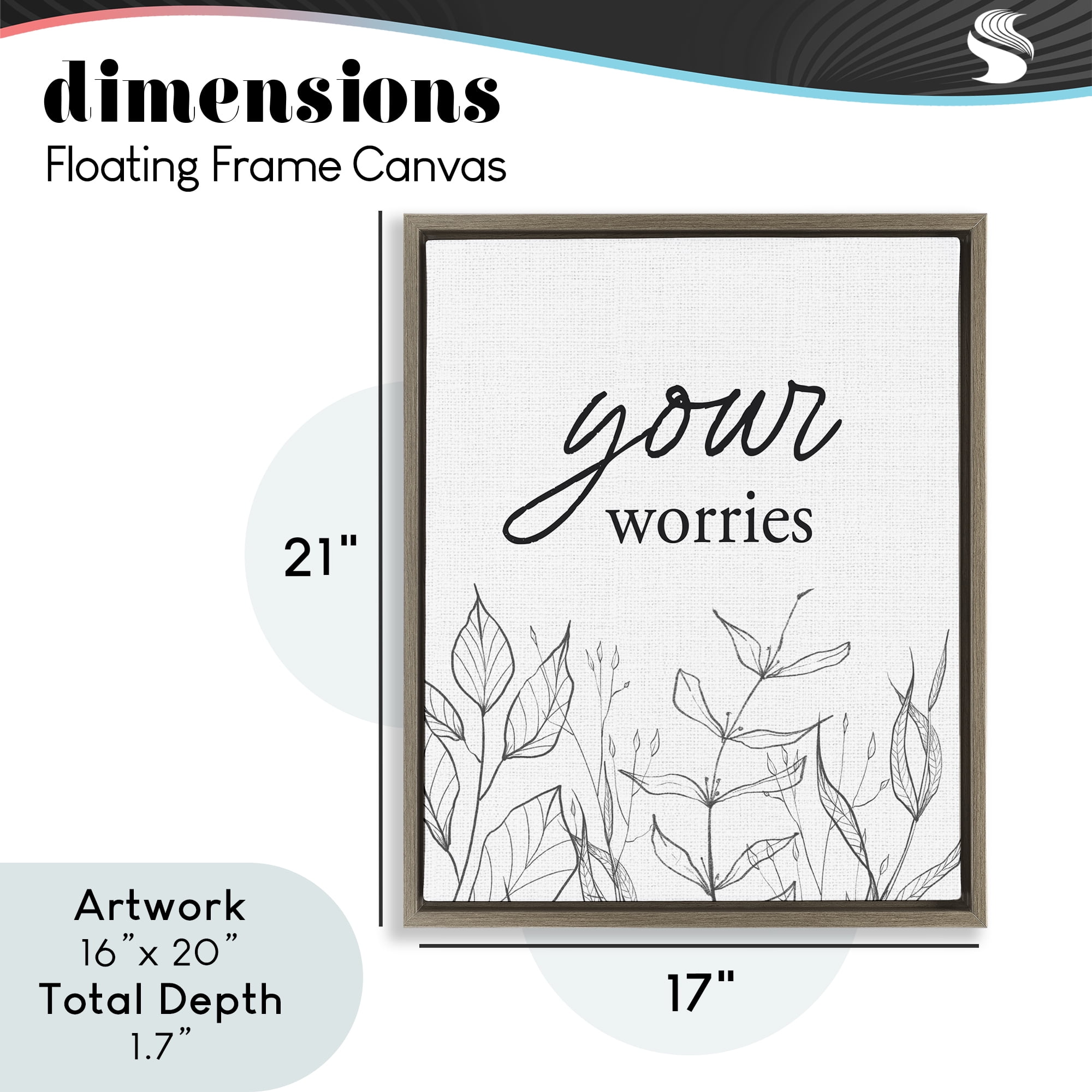 Your Worries Minimalist Leaves Brown Framed Floater Canvas Wall Art, design by Lettered and Lined