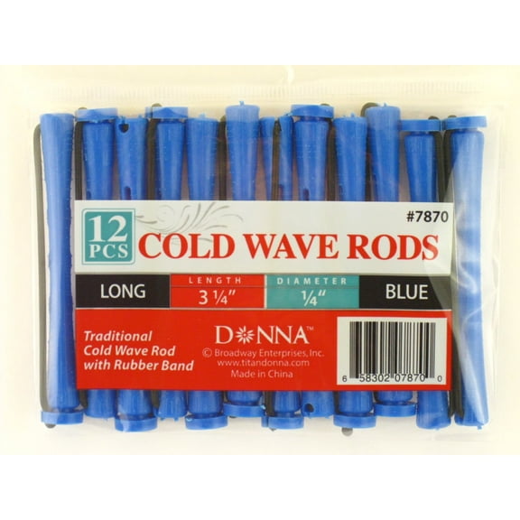 Donna 1/4" Long Cold Wave Blue Perm Rods - 12 Pcs.