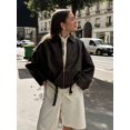 thumbnail image 4 of Womens Vintage Coffee Brown PU Leather Bomber Jacket Casual Zip Up, 4 of 5
