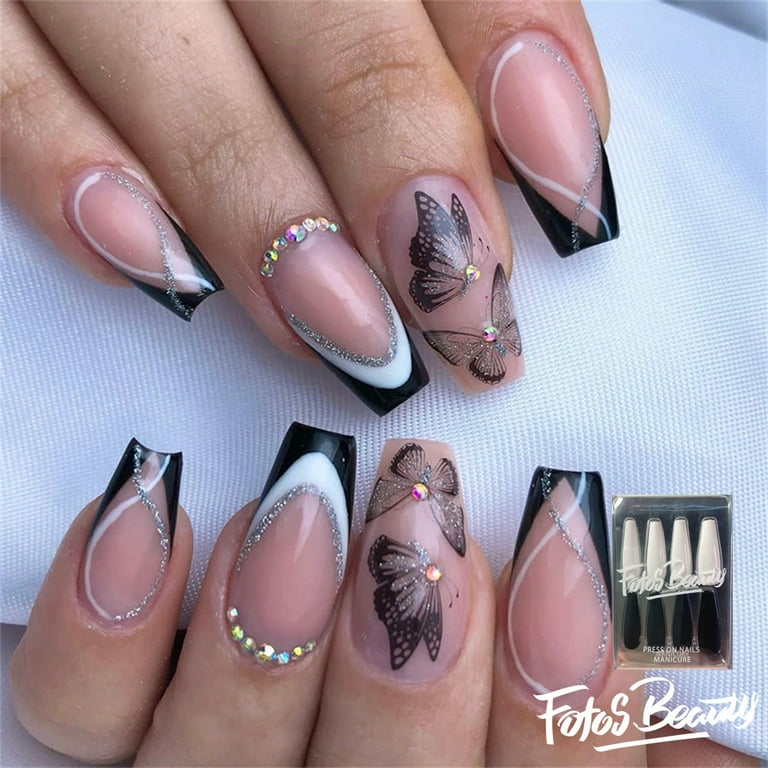 black white silver nail designs