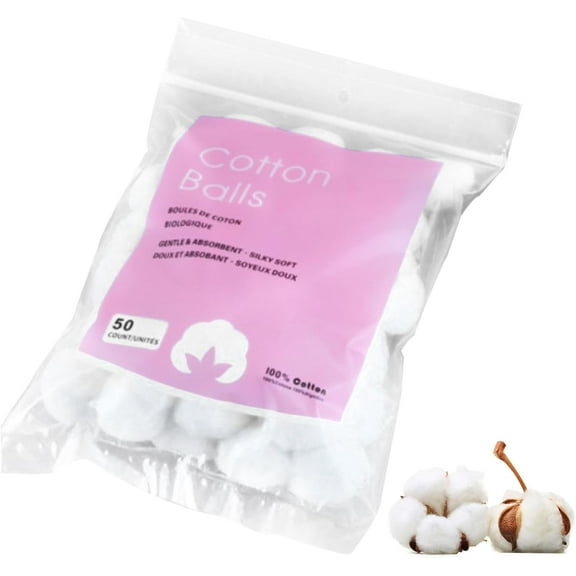 Cotton Balls, Pure Cotton Balls, Absorbent, 50 Count - Soft,Multipurpose Cotton Balls for Makeup Removal (0.3g/ball）, White