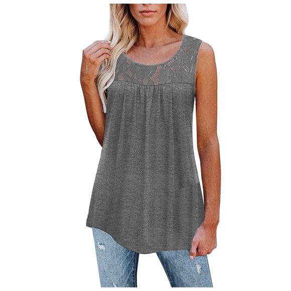 Débardeur Blouse Décontracté d'Été pour Femme à Col Rond Sans Manches Uni