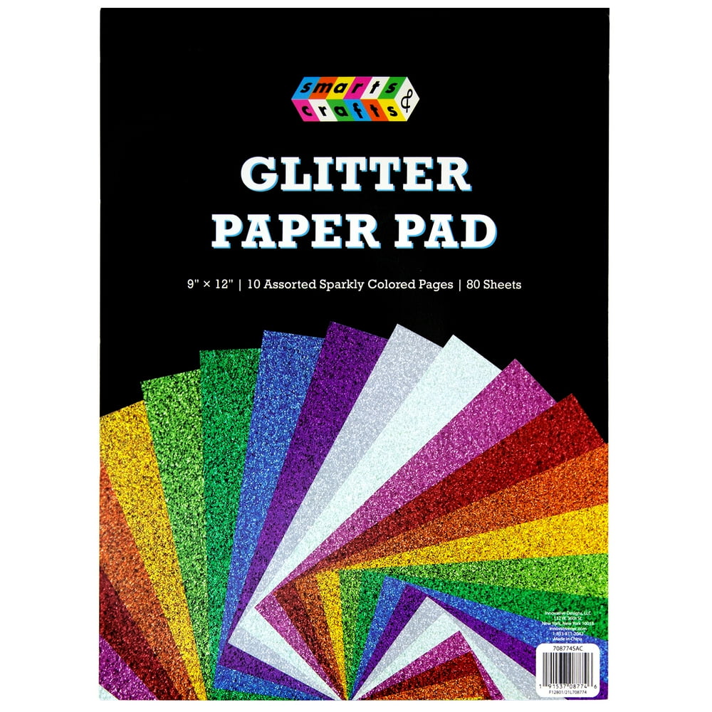 Smarts & Crafts Sparkly Glitter Craft Paper Pad, 10 Different Colors