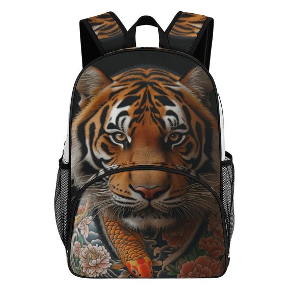 Tattooed Tiger Koi Fish Art Teenage Backpack Middle Students Bookbag Outdoor Daypack