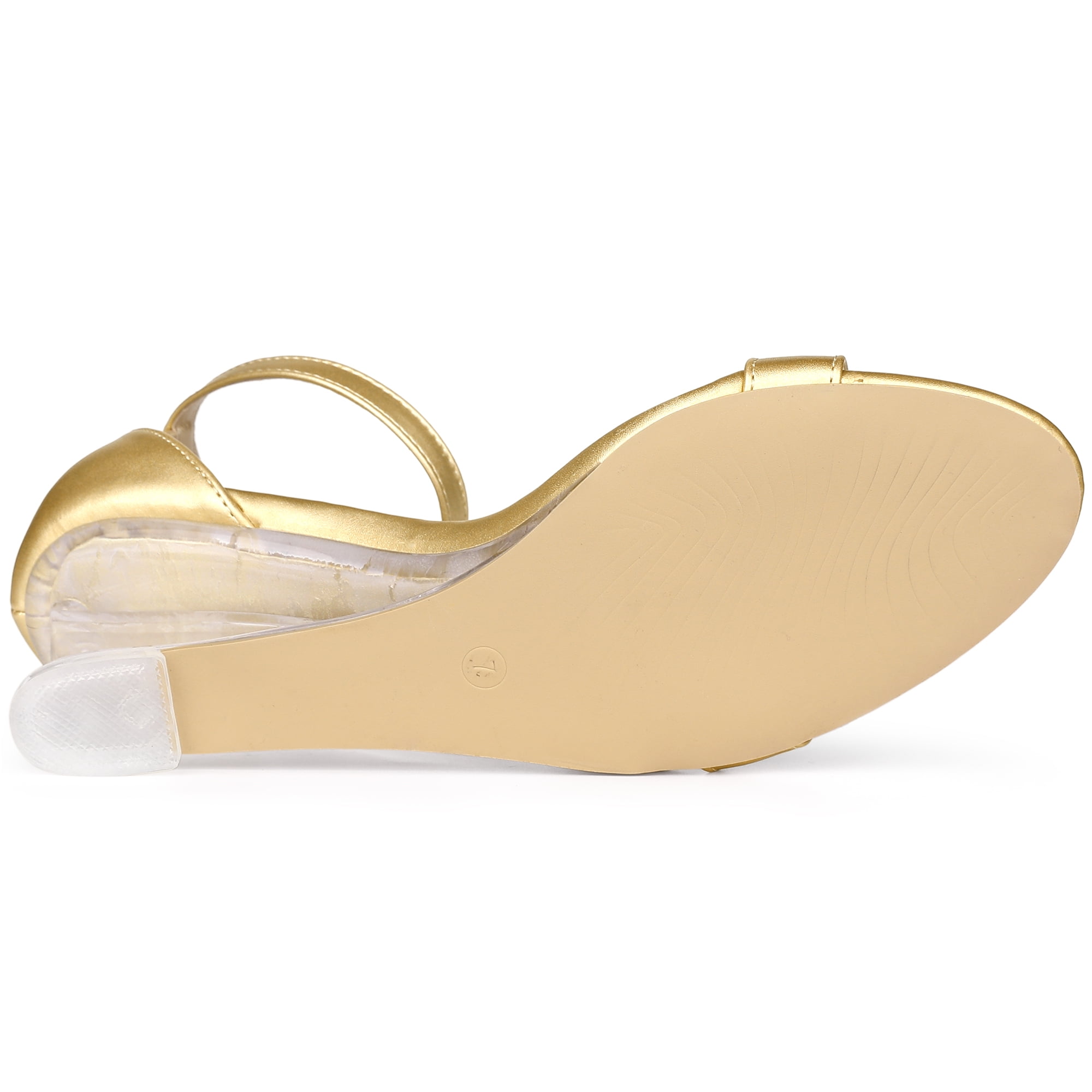 DARING DIVA Women's Ankle Strap Low Wedge Heels Sandals Gold US 8/UK 6/EU 38