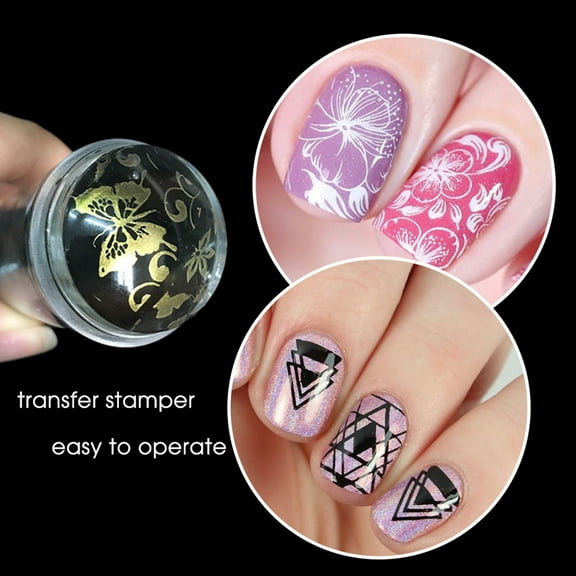 dianhelloya 1 Set Nail Art Stamper High Durability Smooth Surface Compact Size Good Elasticity Detachable Clear Nail Stamper French Nails Stamp with Scraper Transparent