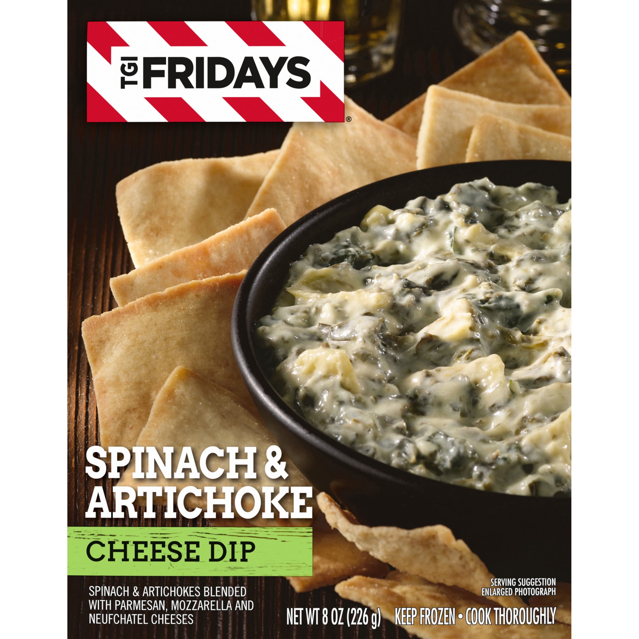 TGI Fridays Spinach & Artichoke Cheese Dip Frozen Snack, 1 Box, for Restaurant-Style Snacking and Hosting, 8 oz