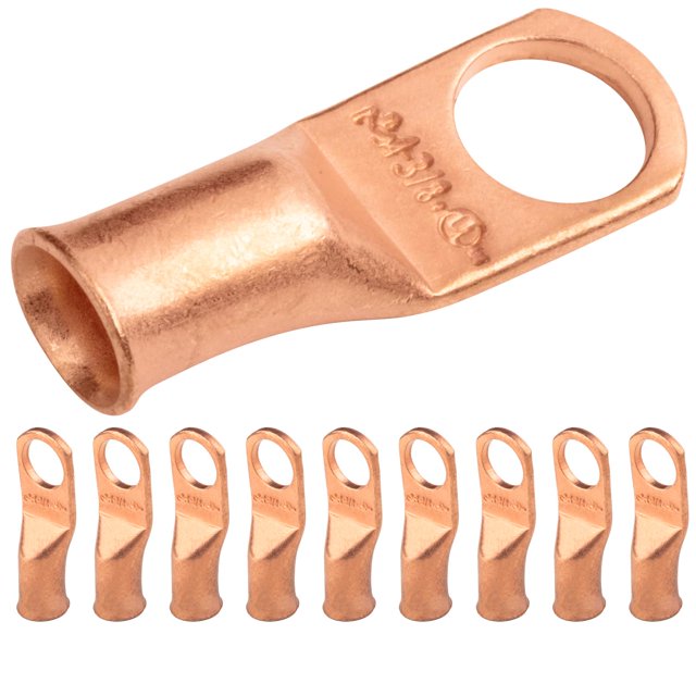 SELTERM 10 piezas 4 AWG - Perno de 3/8" - Terminales de batería de alta resistencia Terminales de anillo Extremos de cable de batería 4 terminales de calibre UL Ojales de cobre desnudo Conectores de t