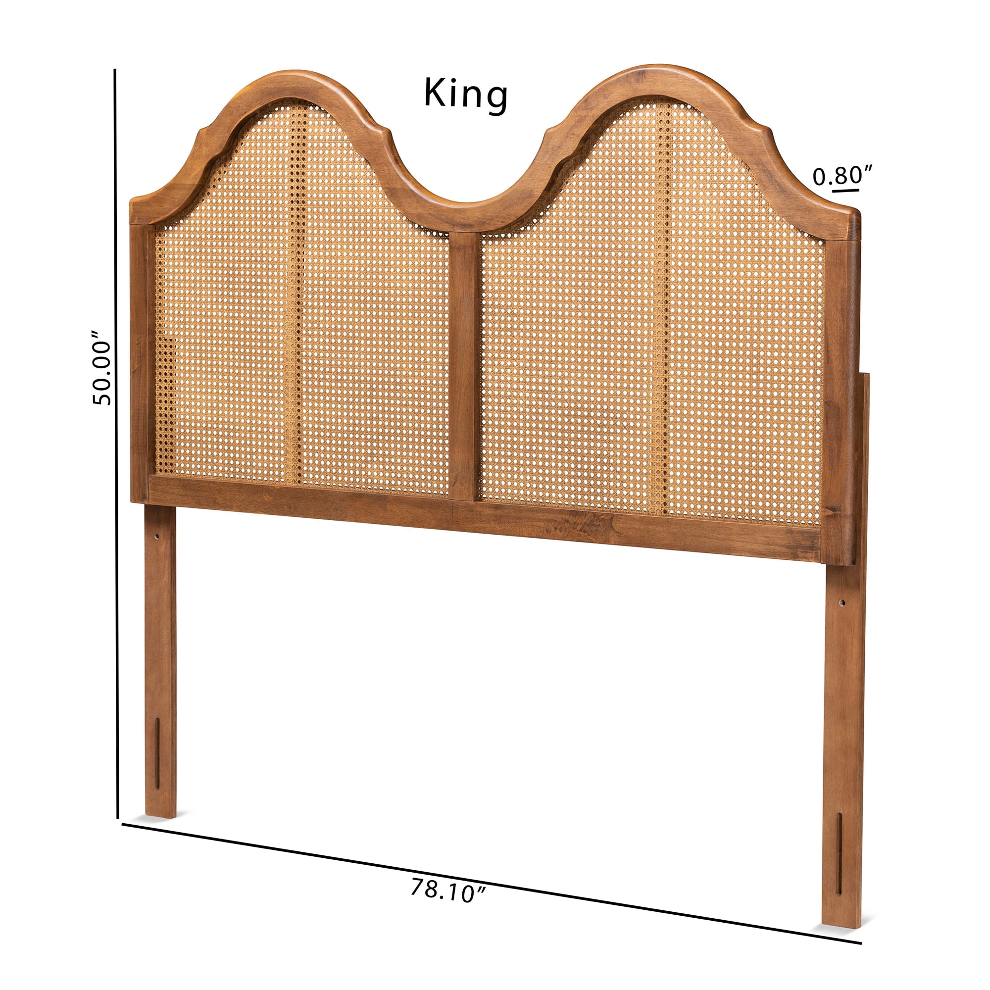 Baxton Studio Hazel Classic Wood Back Support Rattan Headboard, King, Ash Walnut