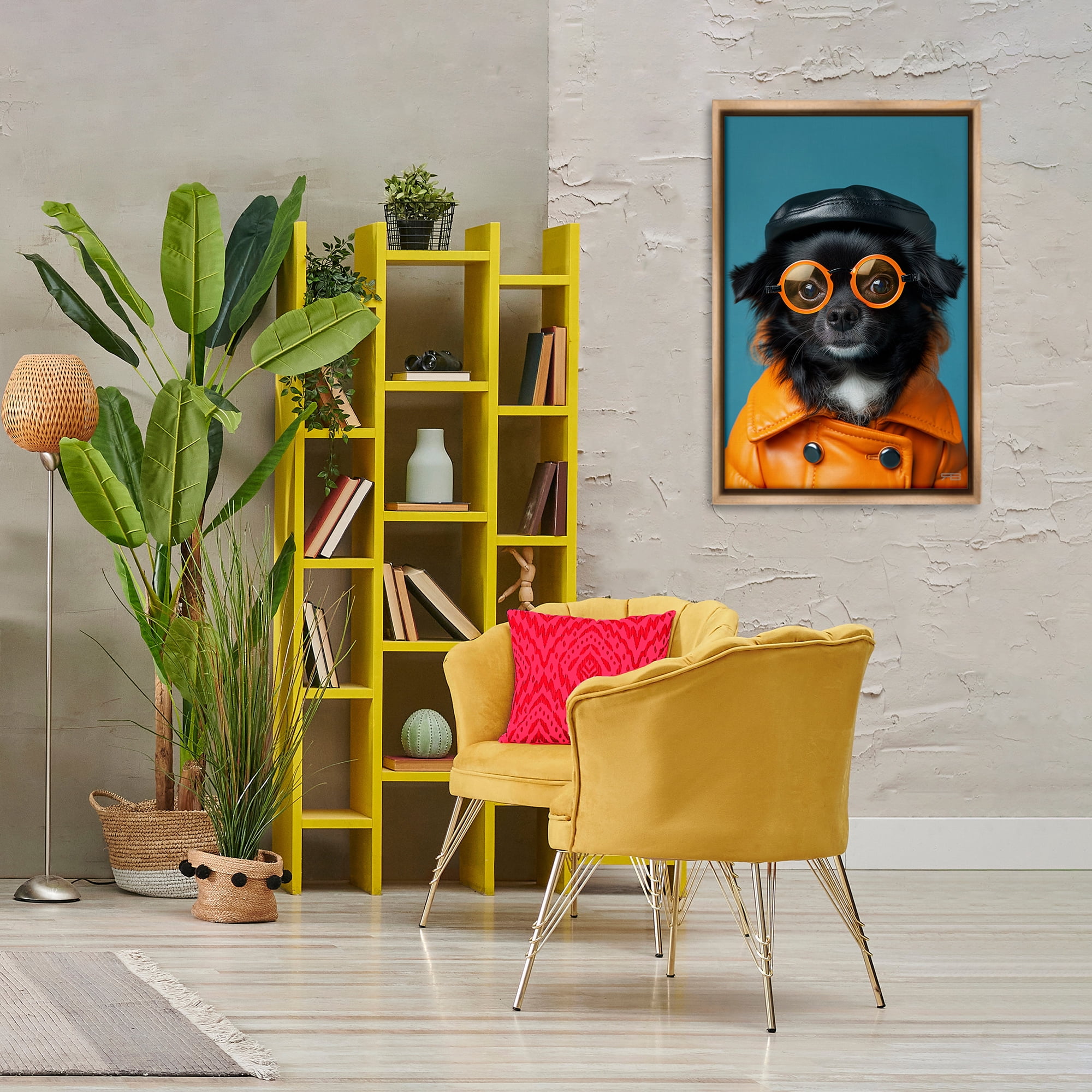 Stupell Industries Trendy Fashion Dog Animals & Insects Painting Brown Floater Framed Canvas Art Print Wall Art, 21 x 31