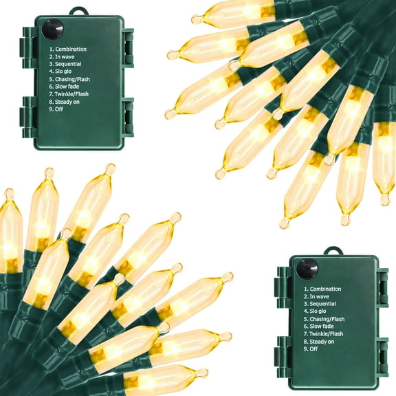 LOENDE Christmas Lights, 50 LED Battery Operated String Lights 18FT Mini String Lights, Indoor Outdoor Patio Party Christmas Decor, Warm White, 2 Pack