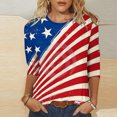 thumbnail image 2 of Pompotops Mode Femmes Imprimé T-shirt Mi-Longueur Manches 3/4 Blouse Col Rond Casual Tops Dégagement, 2 of 4