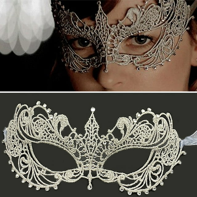 Halloween Eye Cover Exquisite Lace Half-Face Masque with Rhinestone Decoration for Party Cosplay Stage Accessory