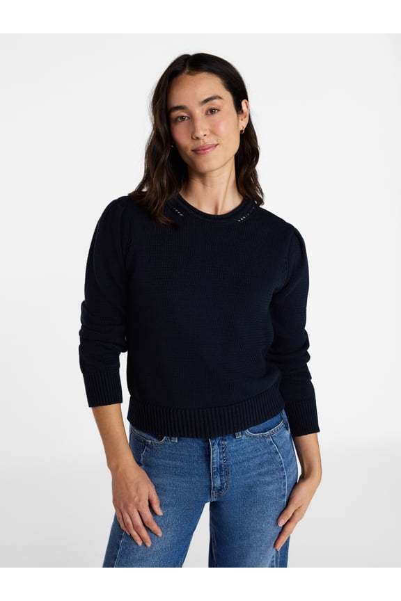 Women's Crewneck Sweater with Long Sleeves, Sizes XS-XXXL
