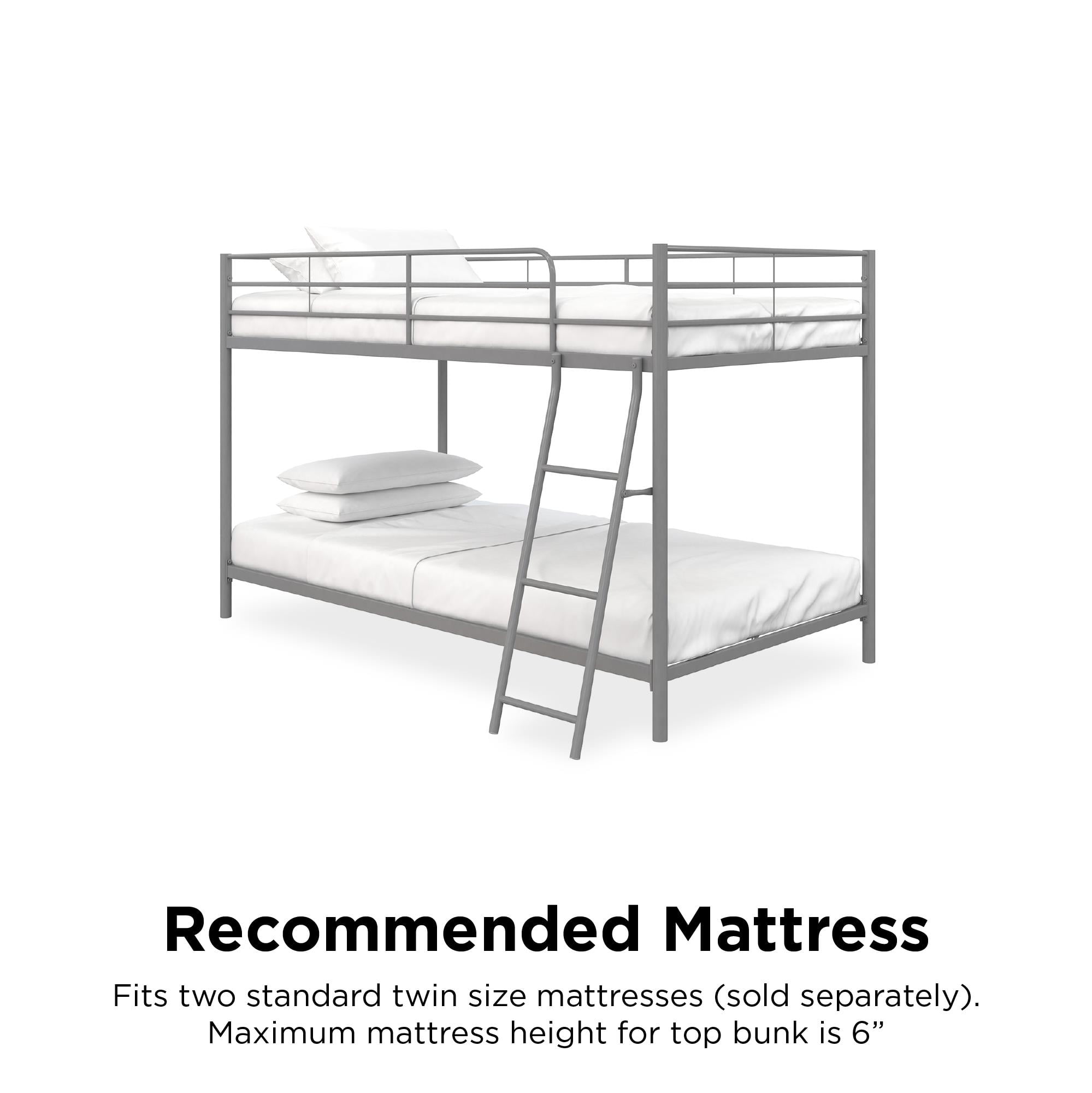 Mainstays Small Spaces Twin-over-Twin Low Profile Junior Bunk Bed, Silver