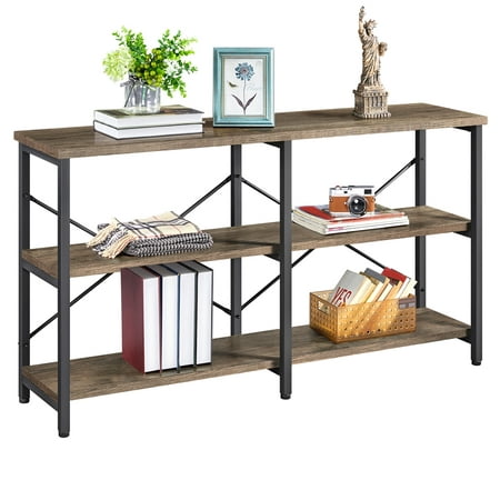 3 Tier Industrial Console Table Taupe, Industrial Slatted Wood Console Table