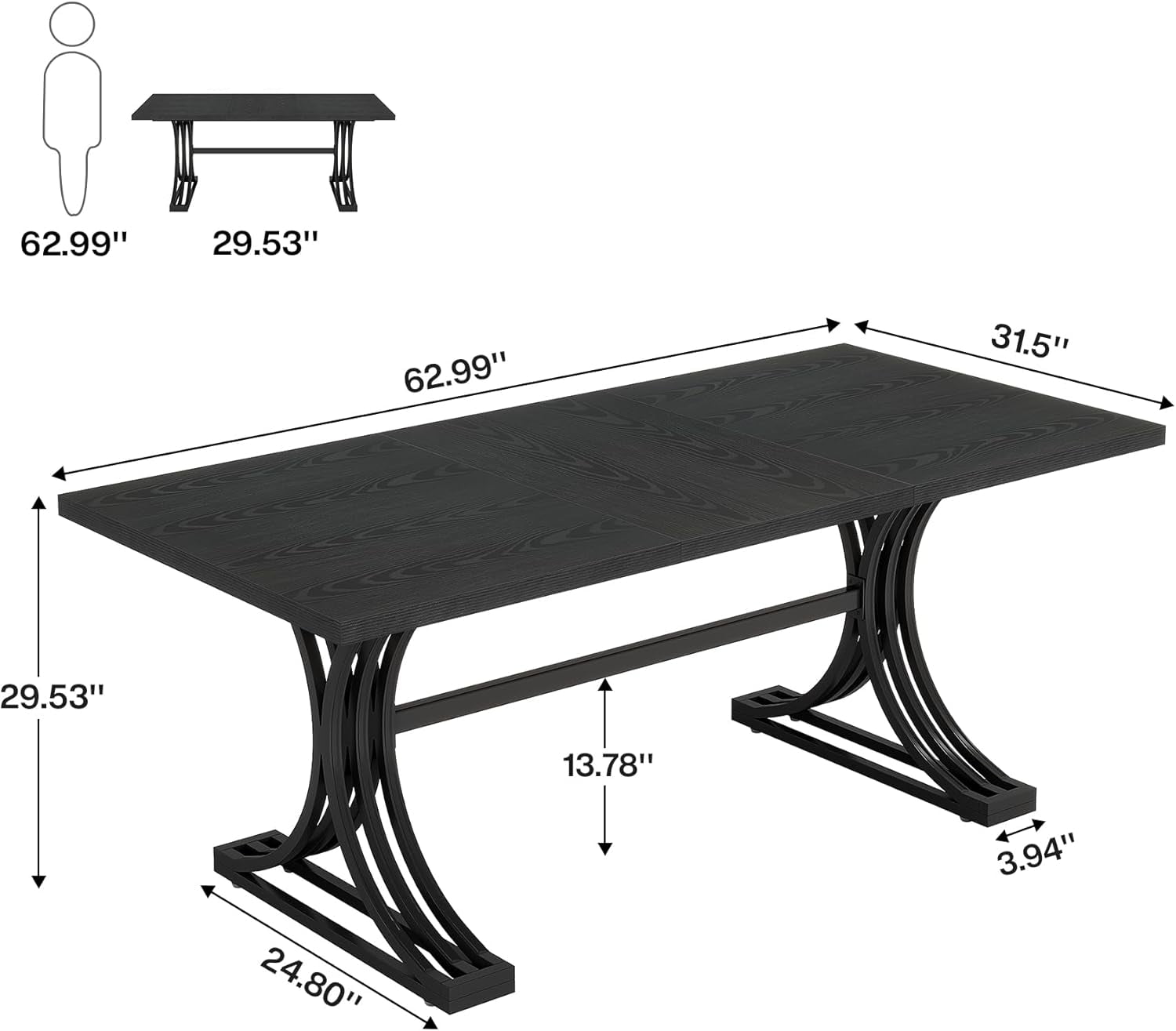 Tribesigns 63'' Executive Desk, Rustic Computer Desk with Gray Tabletop and Stylish Metal Legs