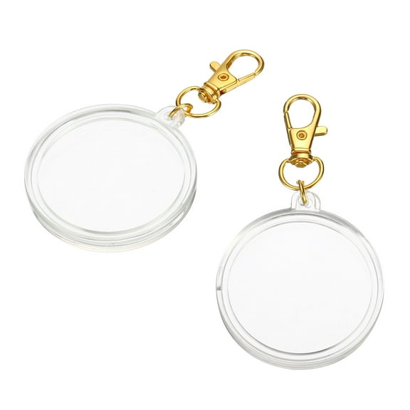 Plastic Coin Holder Keychain, 2Pcs Round Coin Case with Key Ring Buckle Medallion Holder for Coins Jewelry, Golden