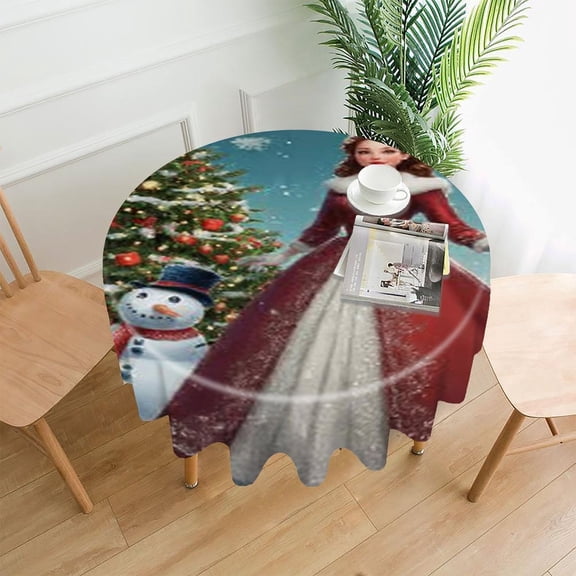 RKSupls 60 Inch Round Tablecloth, Princess Christmas Tree Premium Polyester Straight Edge Wrinkle Resistant Washable Table Cover for Party Home Dining Decor