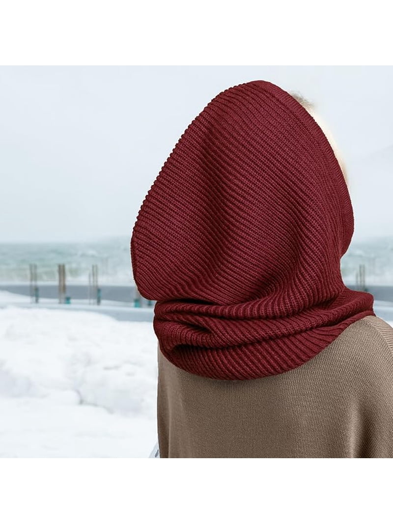 Hooded Scarf Hat Knit Balaclava, Women Beanie Skull Cap with  display picture 2