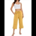 thumbnail image 1 of Pantalones de Cintura Alta para Mujer, Cómodos, Informales, Holgados, con Cordón, Botones y Bolsillos. Amarillo XL, 1 of 10