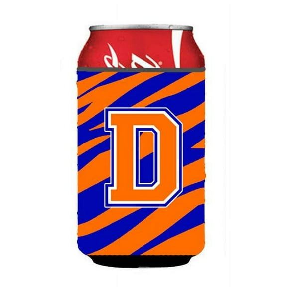 Letter D Initial Monogram - Tiger Stripe - Blue Orange Can Or Bottle Hugger