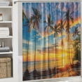 thumbnail image 6 of Orinice Beach Shower Curtain, Tropical Island with Palm Trees Shower Curtain for Bathroom Waterproof Fabric Sunrise Sunset Shower Curtain Set with Hooks,  69x72, 6 of 7