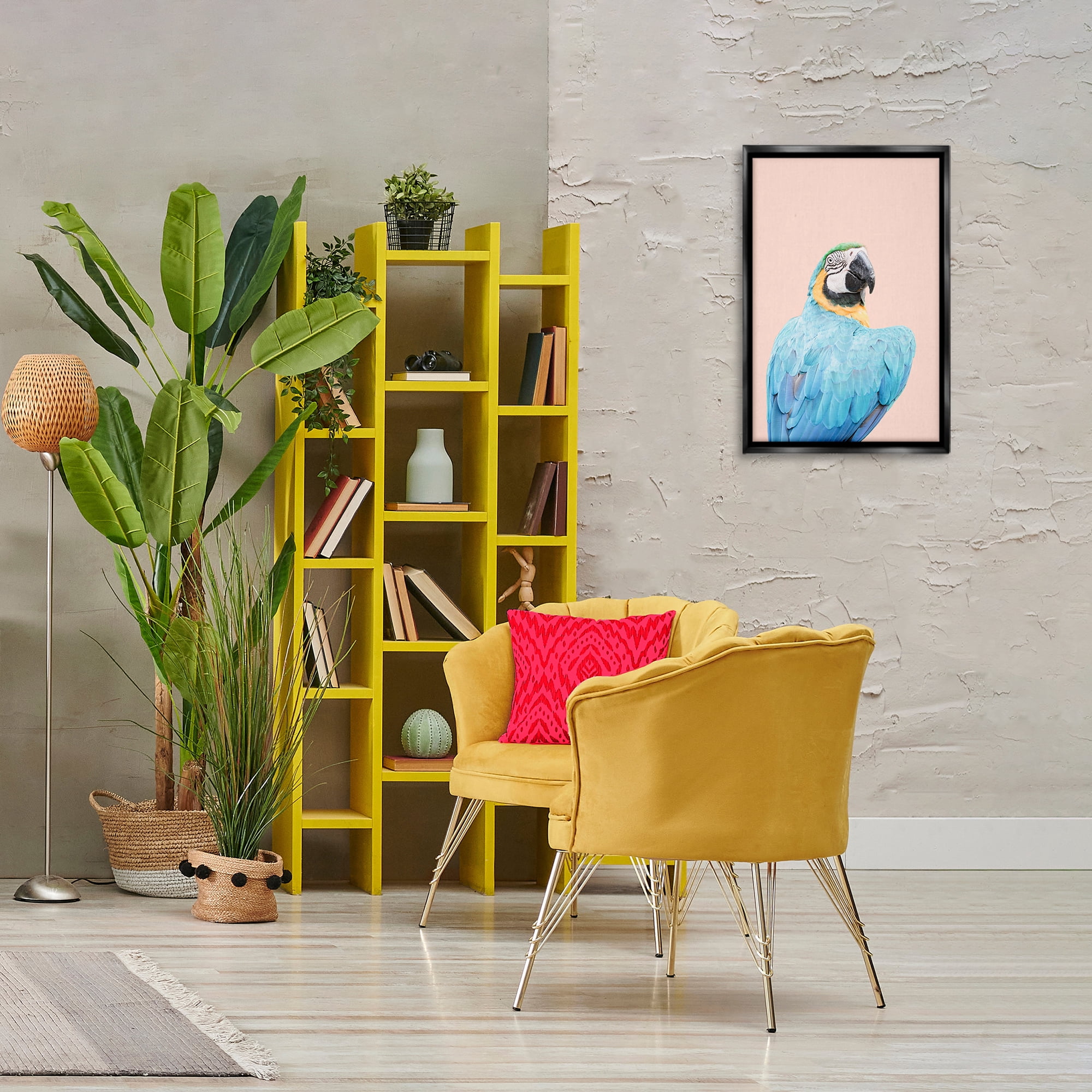 Stupell Industries Blue Ara Macaw Animals Painting Black Floater Framed Canvas Art Print Wall Art, 17 x 25