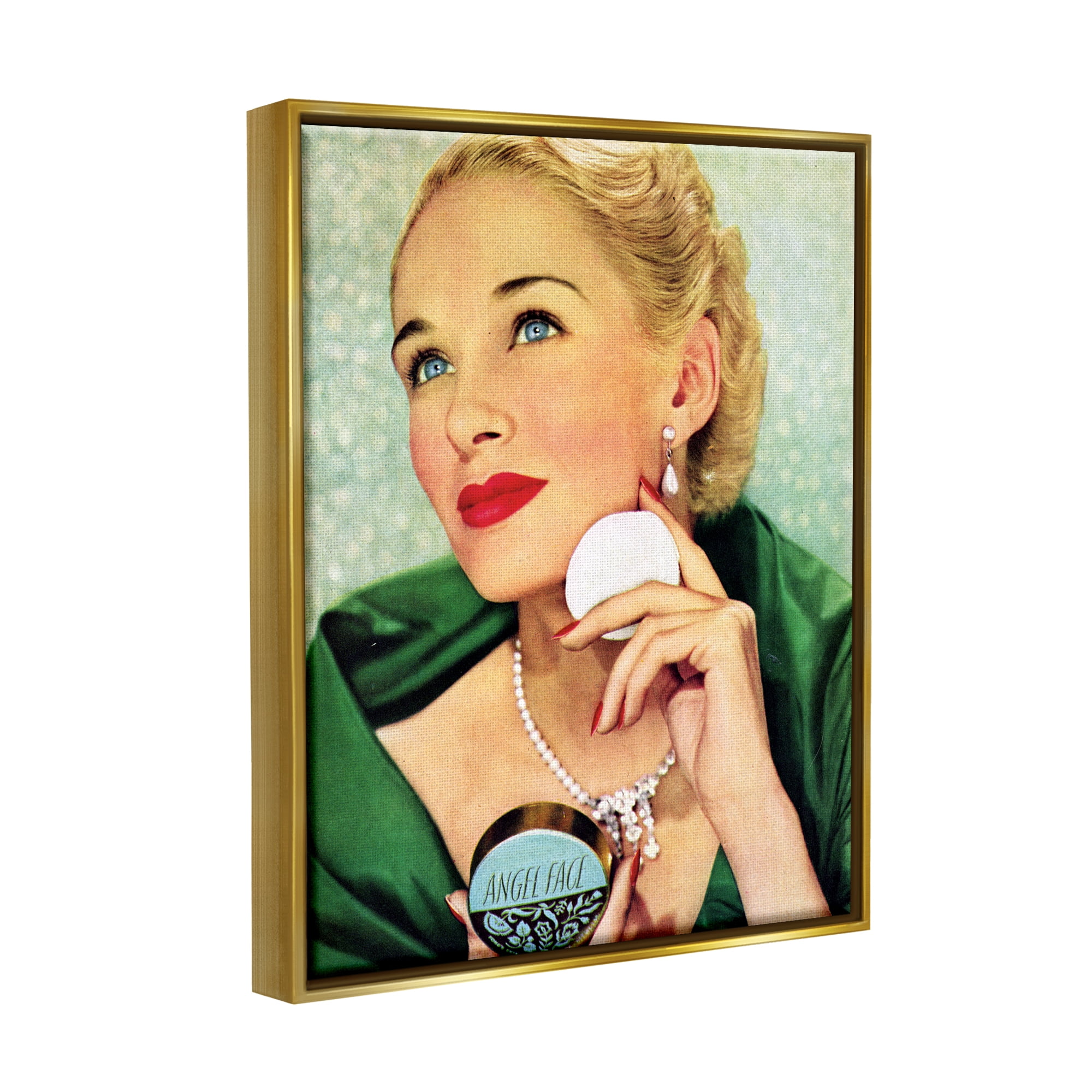 Stupell Industries Vintage Cosmetic Ad Woman Beauty & Fashion Painting Gold Floater Framed Art Print Wall Art
