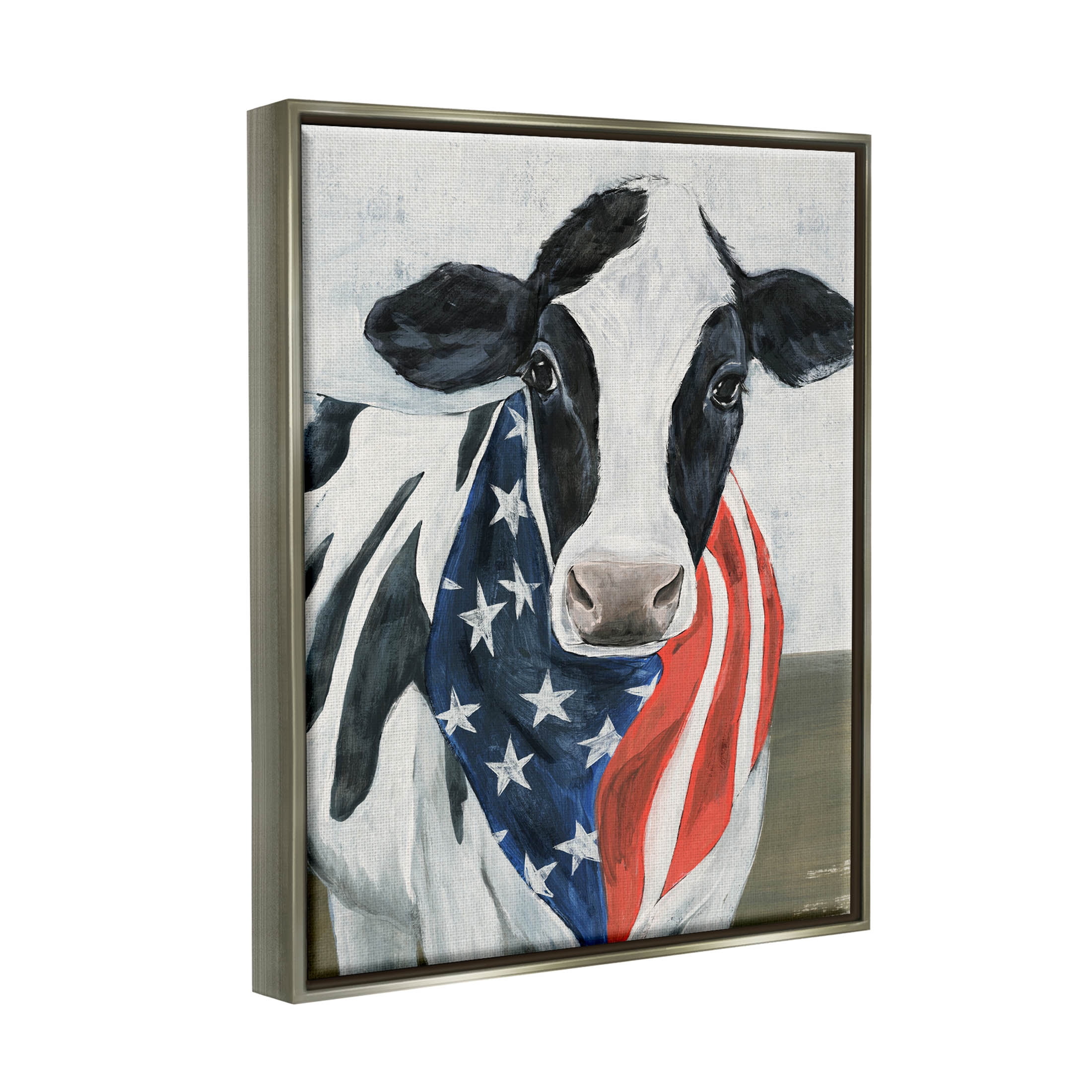 Farm Cow American Flag Animal Animals & Insects Graphic Art Luster Gray Framed Art Print Wall Art