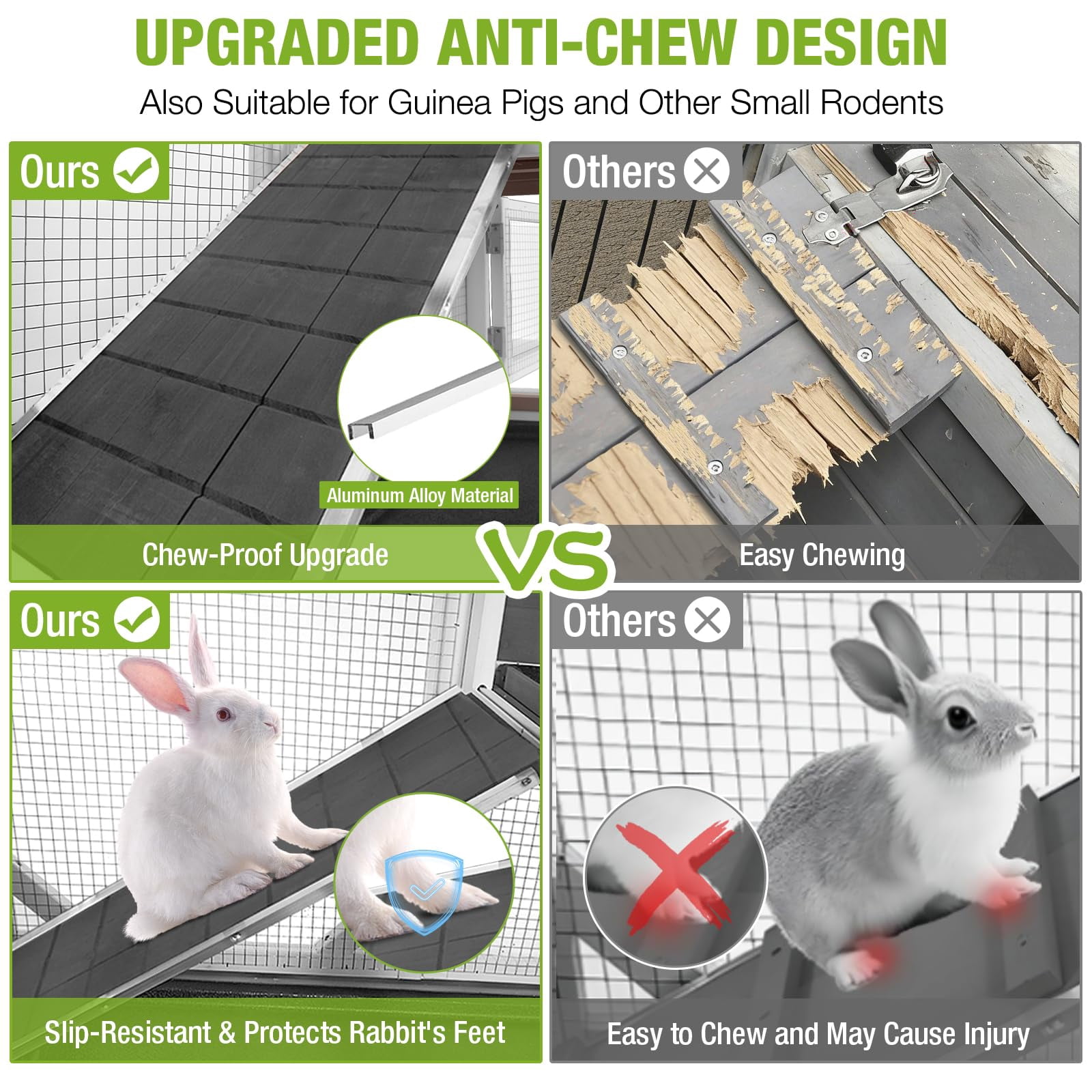 Aivituvin 2-Story Rabbit Hutch with Wheels, Indoor Outdoor Rabbit Cage with Ramp & Leak-Proof Trays for Rabbits, Guinea Pigs, Black&White