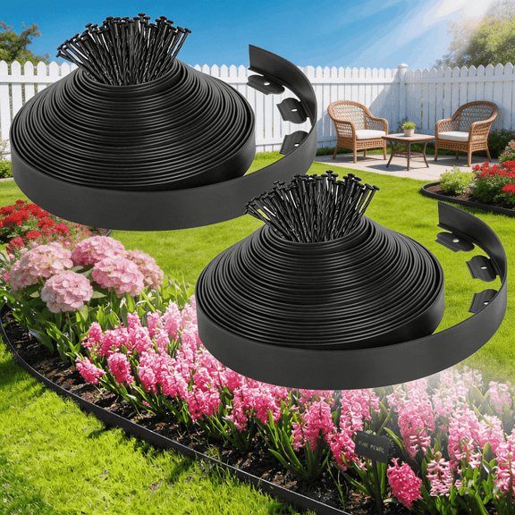 2" x 80 FT Landscape Edging Border with 125 Spikes, Garden Edging Border Lawn Edging Kit, Flexible Tool-Free Lawn Border for Yard, Flower Bed & Landscaping