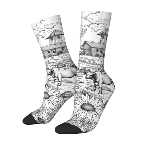 Honeii Country Farm Scene Print Adult Socks,Crew Socks,Casual Calf Socks,Daily Wear Socks for Men & Women, Perfect for Sports, Casual and Everyday Use