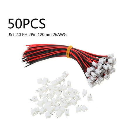 50 SETS Mini Micro JST 2.0 PH 2-Pin Connector Plug with Wires Cables 120MM 26AWG