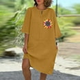 thumbnail image 2 of WREESH Women's Summer T-Shirt Dress Solid Color Cotton Linen Round Neck Short Sleeve Orange, 2 of 5