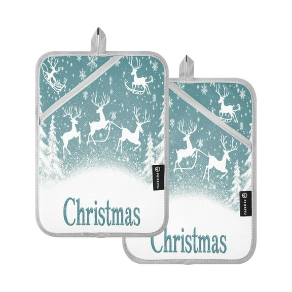 BZSMCE Pot Holder Oven Mitts Cooking baking Elegant Reindeer Soaring on Snowflake Print Creative Pattern Size:7x9.8in