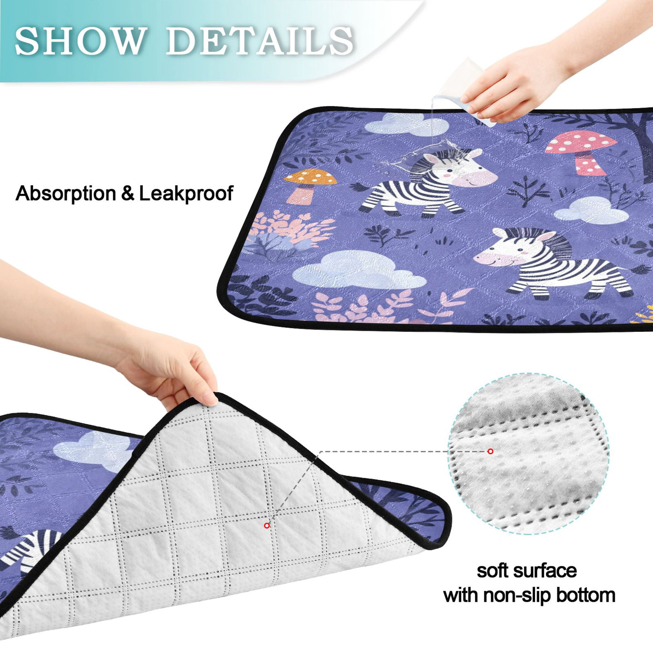Qxltty Cute Cartoon Zebra Pattern with Purple Background Cat litter Pads Pet Set of 3 Diaper Mats Center Anti-leakage Layer Absorbent Soft and Comfortable