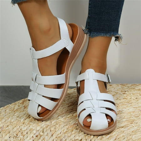 

AXXD Sandals Women Thick Bottom Pig Cage Shoes Soft Bottom Woven Hollow Beach Shoes Women s Shoes(5.5 White)