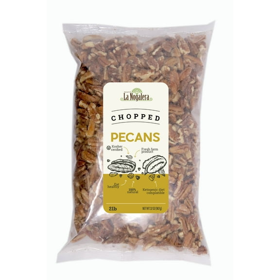 La Nogalera - 2 lbs Chopped shelled pecans. Raw pecan nuts that compare to organic, NO SHELL, Non-GMO, No Preservatives, Unpasteurized, Kosher and Halal Certified and Ketogenic friendly