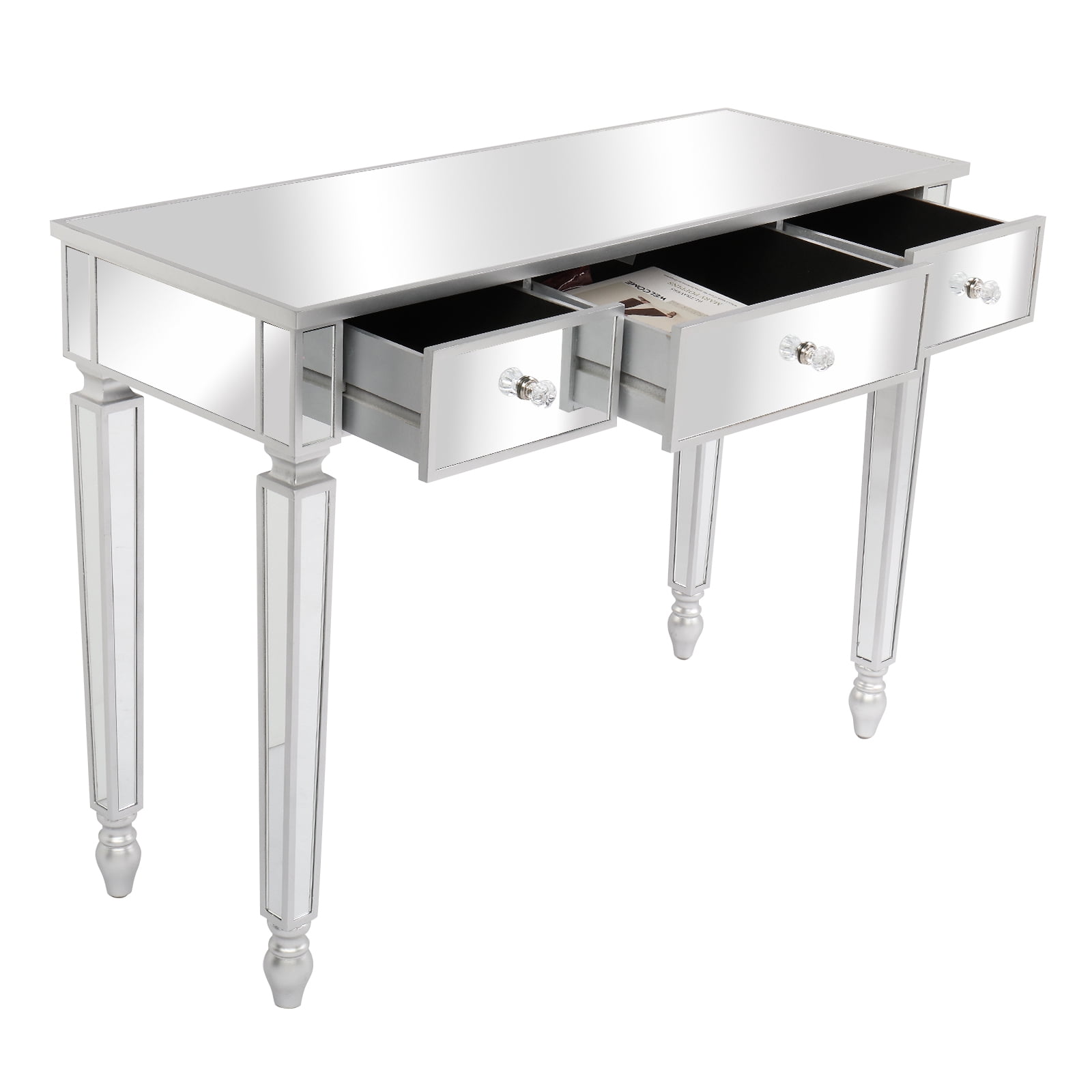 3-Drawer Mirrored Dressing Table Entryway Table 41.73 x 14.96 x 29.92in Silver