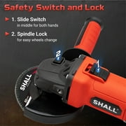SHALL 4-1/2 Inch 11000 RPM Angle Grinder 4Amp with Guards, 3 Cutting Discs, 3 Grinding Wheel, Non-Slip Handle, Wrench and Carbon Brush for Metal and Wood