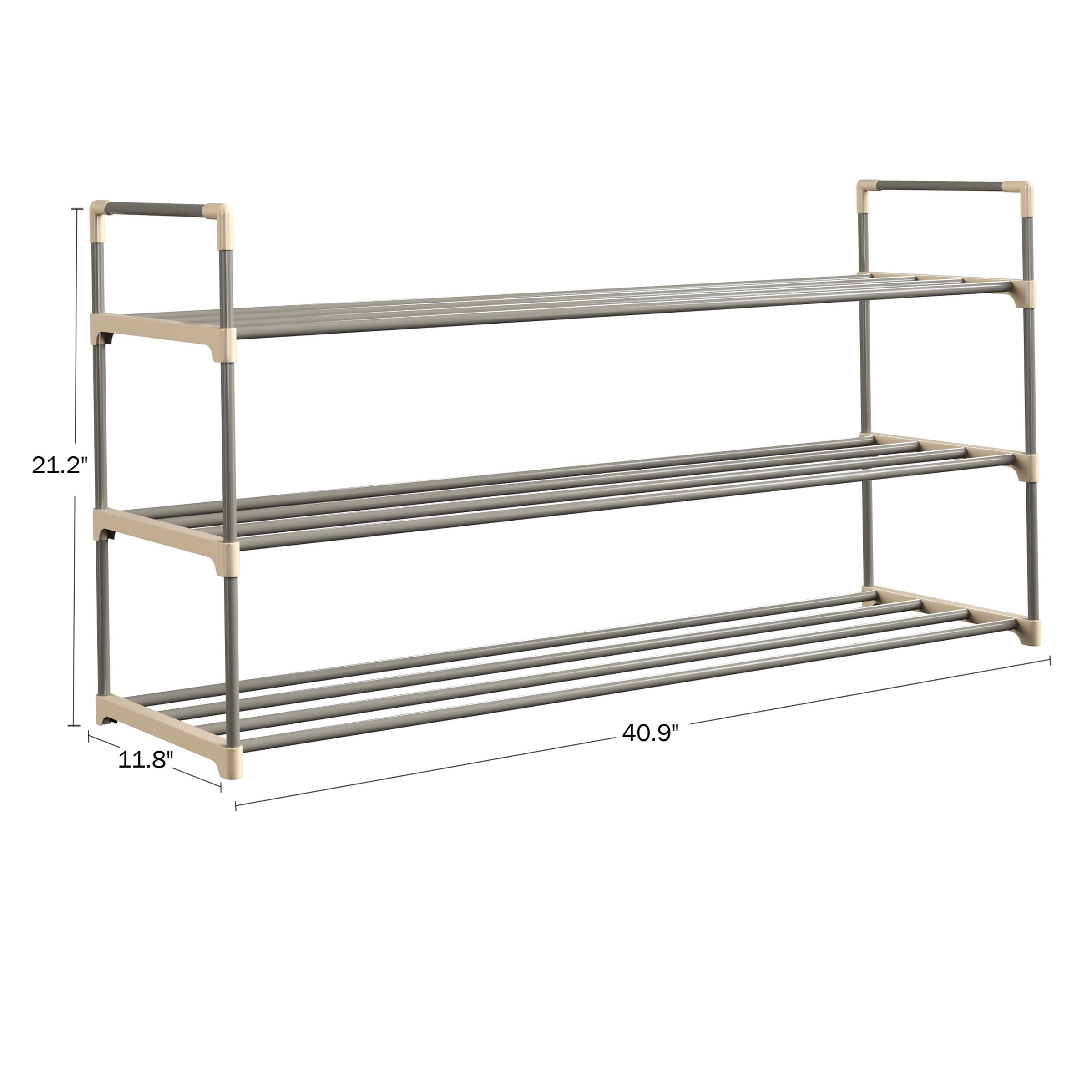 Somerset Home 3-Tier Stackable Shoe Rack Organizer - 40.9"x21.2" Shoe Shelf Organizer for 15 Pairs Sneakers, Heels, Boots (Gray)
